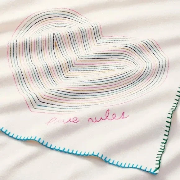 Aqua x Kerri Rosenthal Love Rules Embroidered Throw Blanket and Pillow - Picture 2 of 12